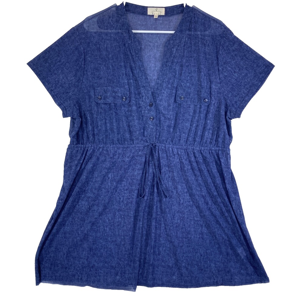 Ember‎ Drawstring Waist Babydoll Pockets Dress Overlay or Top Womens Best Fits L